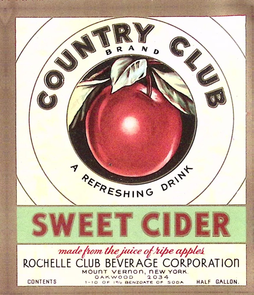 Rochelle Club Beverage Country Club Sweet Cider Label MT VERNON NY LOT OF 4