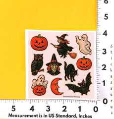 Vintage Style Mixed Halloween Sticker Sheet Witch Moon Black Cat Bat Owl Ghosts