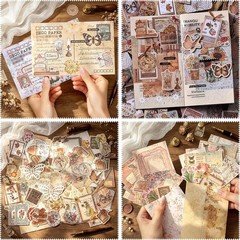 200Pcs Vintage Scrapbook Paper Sticker Kit, Nature Flowrs Scrapbooking Decals fo