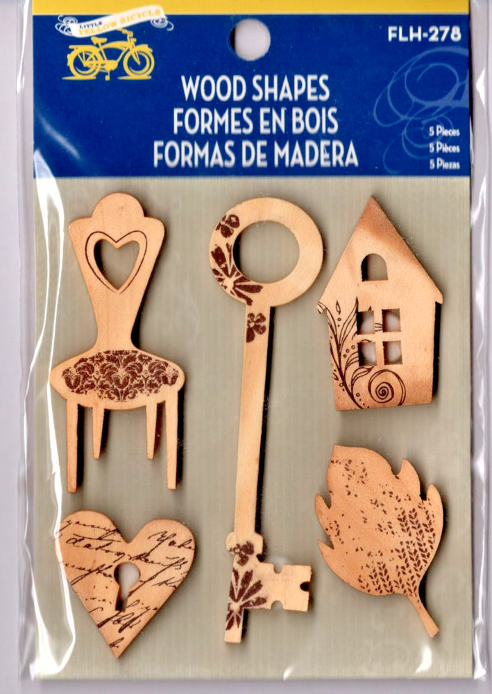 Little Yellow Bicycle VINTAGE WOOD EPHEMERA SHAPES (5PC) scrapbooking