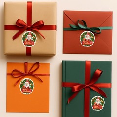 Christmas Santa Stickers – 1.5” Circle – 4 Sheets – Merry Christmas Labels