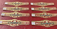 Set of 8 1920s Cuban Gold Cigar Bands – Embossed Gold Gilt – Pristine NOS