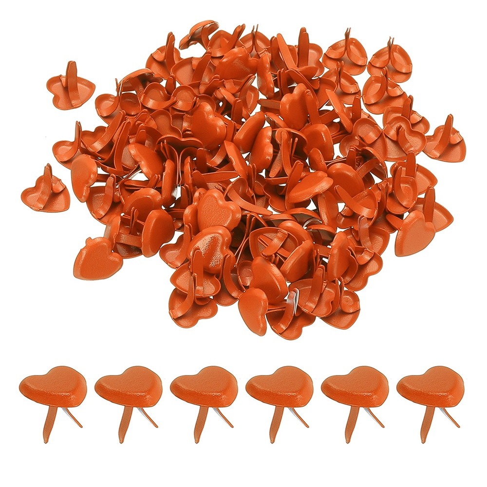 Brads for Paper Crafts, 100 Pcs Orange Metal Heart Paper Fasteners, 9 mm