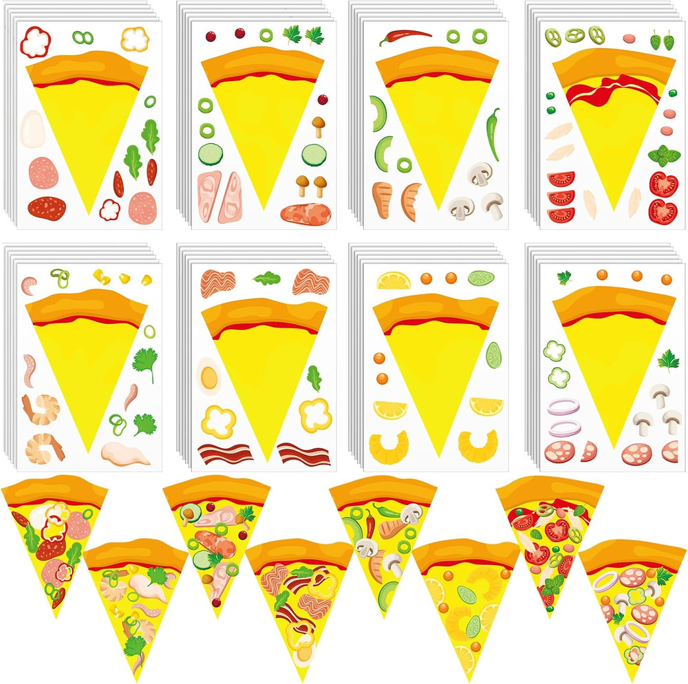 48 Sheets Make a Pizza Stickers for Kids Birthday Party Favors Pizza Craft Plane