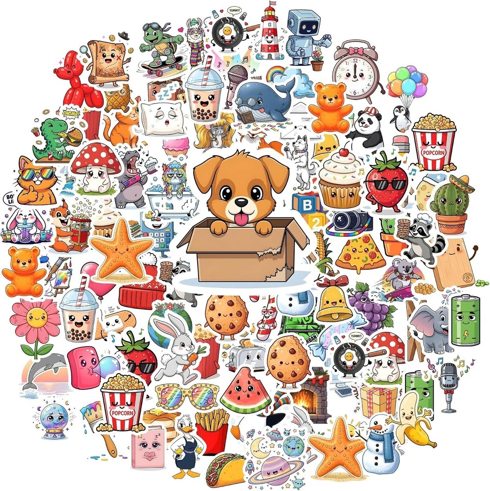 100 Fun Stickers for Kids – Waterproof Vinyl Mixed Theme Sticker Pack