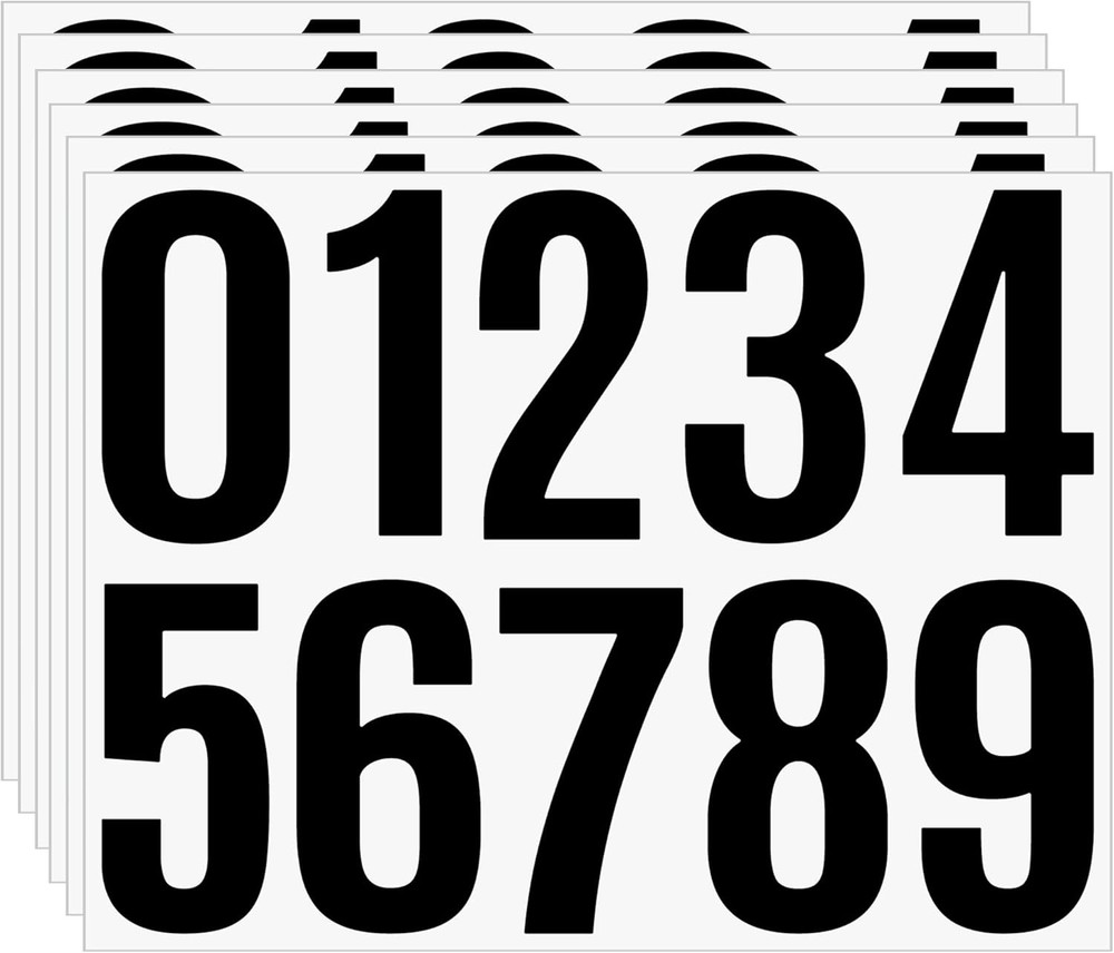 4 Inch Large House Number Stickers 0-9, 6 Sheets Black Waterproof Self-Adhesive