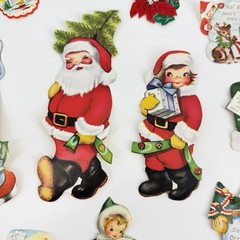 Vintage Christmas Stickers Victorian Santa Angels Lot Candle Dog Elf Kitten Snow