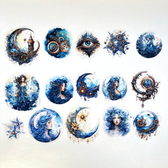 Moon Goddess Flake Stickers Steampunk Collage Junk Journals Planners Scrapbook