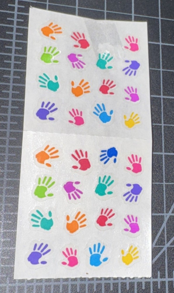 Vintage Sandylion 2 Modules Sticker Sheet Colorful Handprints Missing 1