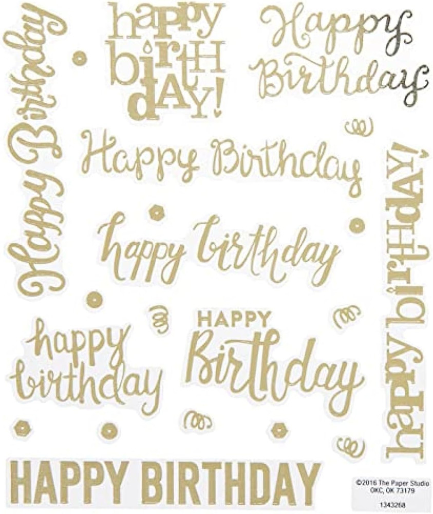 Gold Foil Script Happy Birthday Stickers – 50 Pack