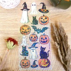 Violette Stickers – Crystal Pumpkin and Cats – 1 Sticker Sheet for Scrapbooks