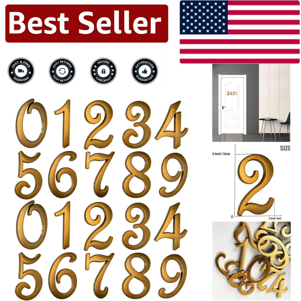 Versatile 3 Inch Gold Address Number Stickers – Elegant Design for Home/Office
