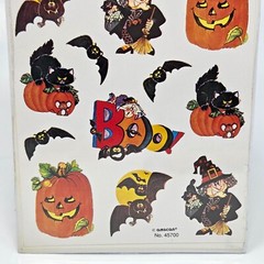 VINTAGE AMSCAN HALLOWEEN STICKERS NEW SEALED WITCH PUMPKIN BAT CAT BOO 4 SHEETS