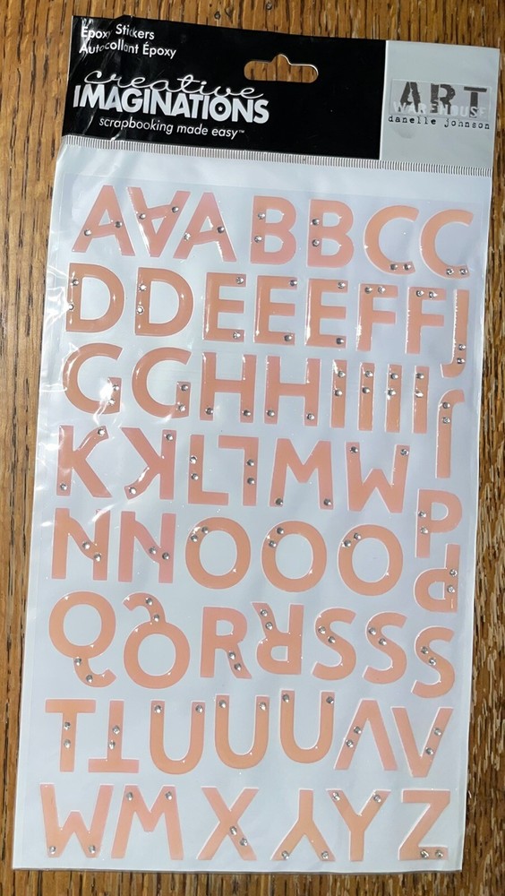 Creative Imaginations Epoxy Alphabet Peach W/ Rhinestones 3D Scrapbook Stickers