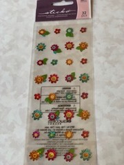 STICKO EK SUCCESS EPOXY STICKERS BRIGHT FLOWERS FLORAL MULTI-COLORED 32PCS