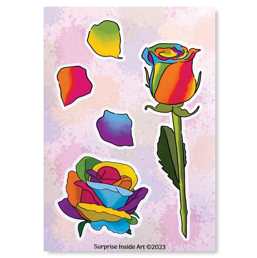 Lot of 5 Sticker Sheets: Rainbow Roses, Vinyl & Water Resistant