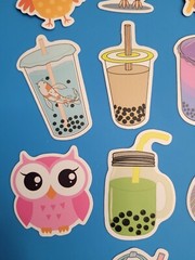 STICKERS x 10 Owl & Boba Milk Tea Cartoon Cute Sticker JUL249