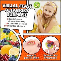 3 Rolls Scratch and Sniff Scented Stickers for Kids, 600 Pcs Motivational Reward