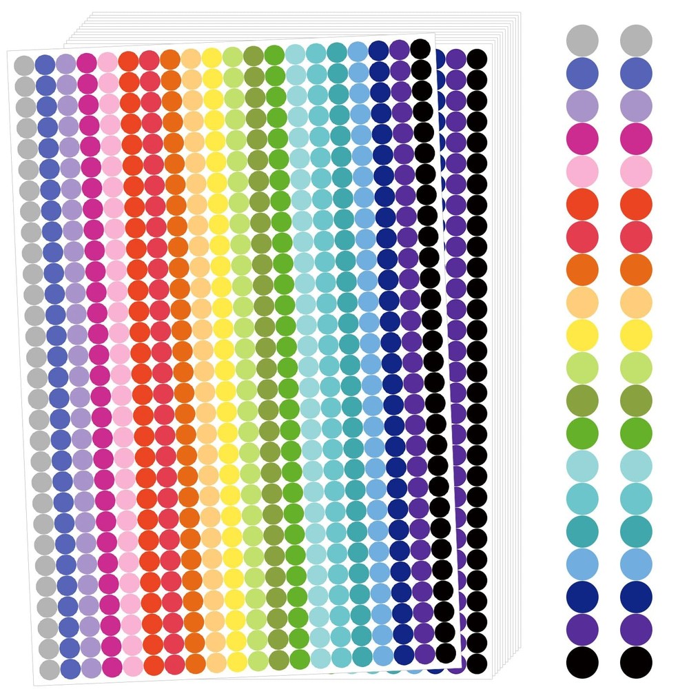 12000 PCS Small Colored Dot Stickers, 1/4″ Round Color Coding Labels,20 Color…