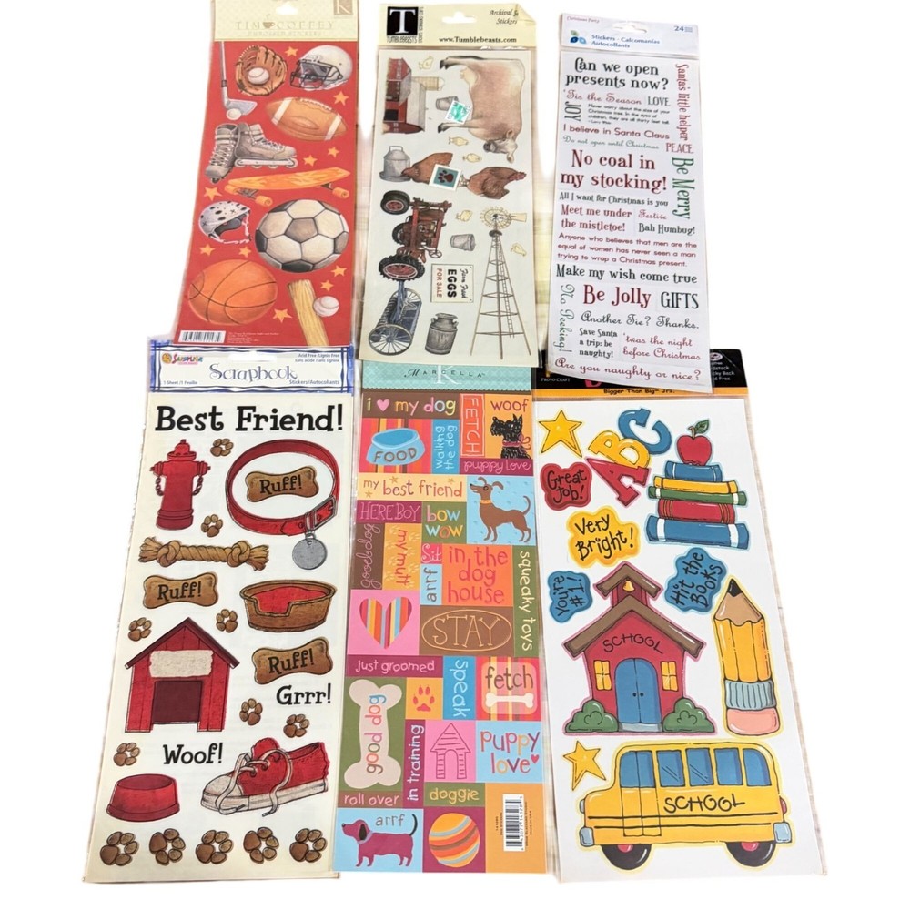 Assorted Scrapbook Sticker Sheets Farm Dog Christmas School Farm Sports