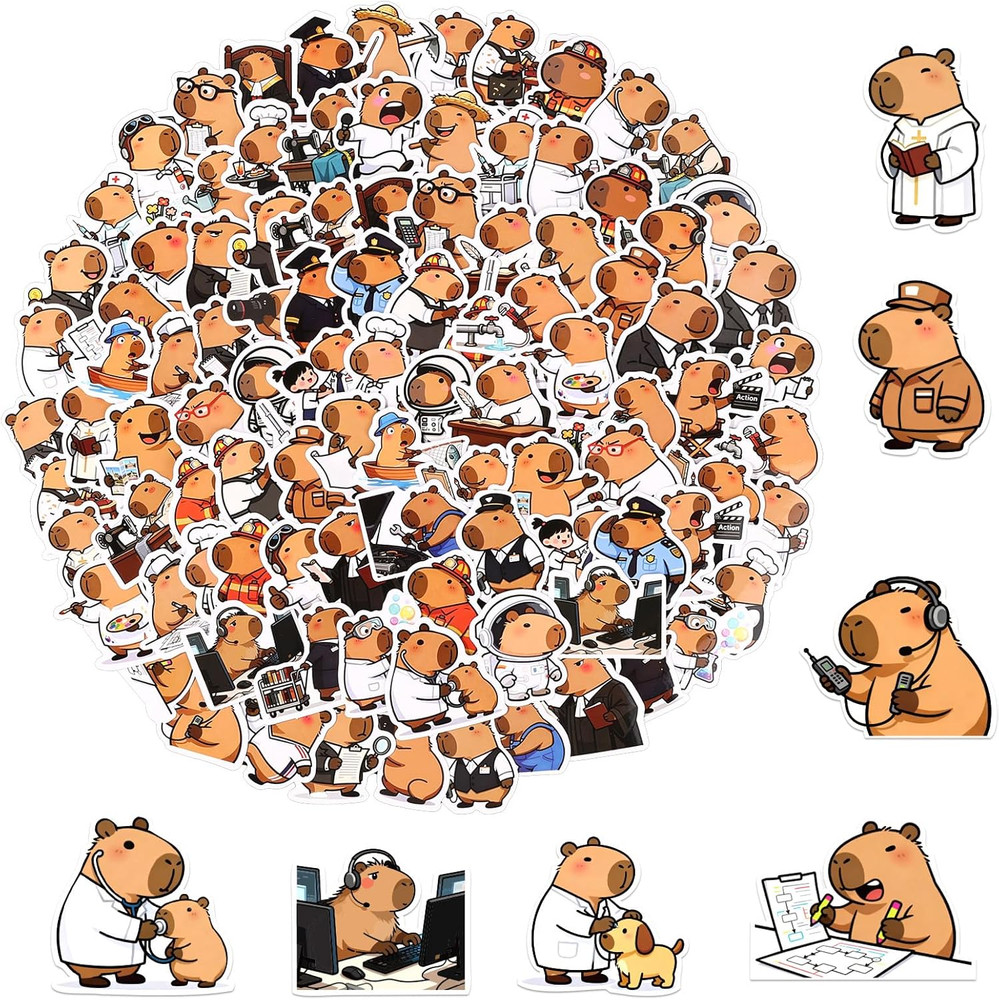 100Pcs Capybara Stickers, Waterproof Adorable Vinyl Capybara Occupation Stickers