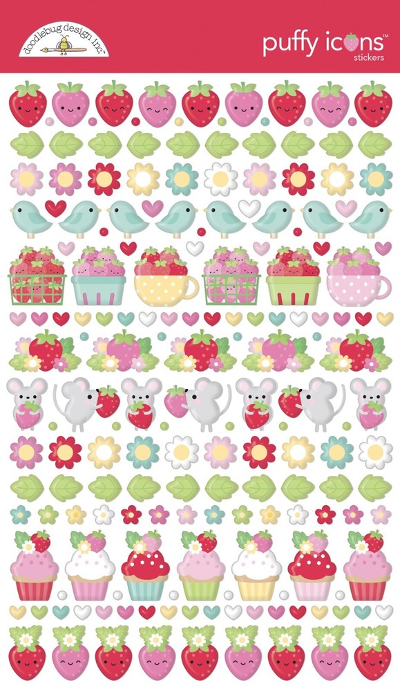 Stickers Puffy Doodlebug Berry Sweet Icons Strawberries Mice Treats Birds Flower