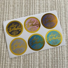 24 Happy Birthday Stickers, 2” Metallic Gold Foil Envelope Seals, Gift Labels