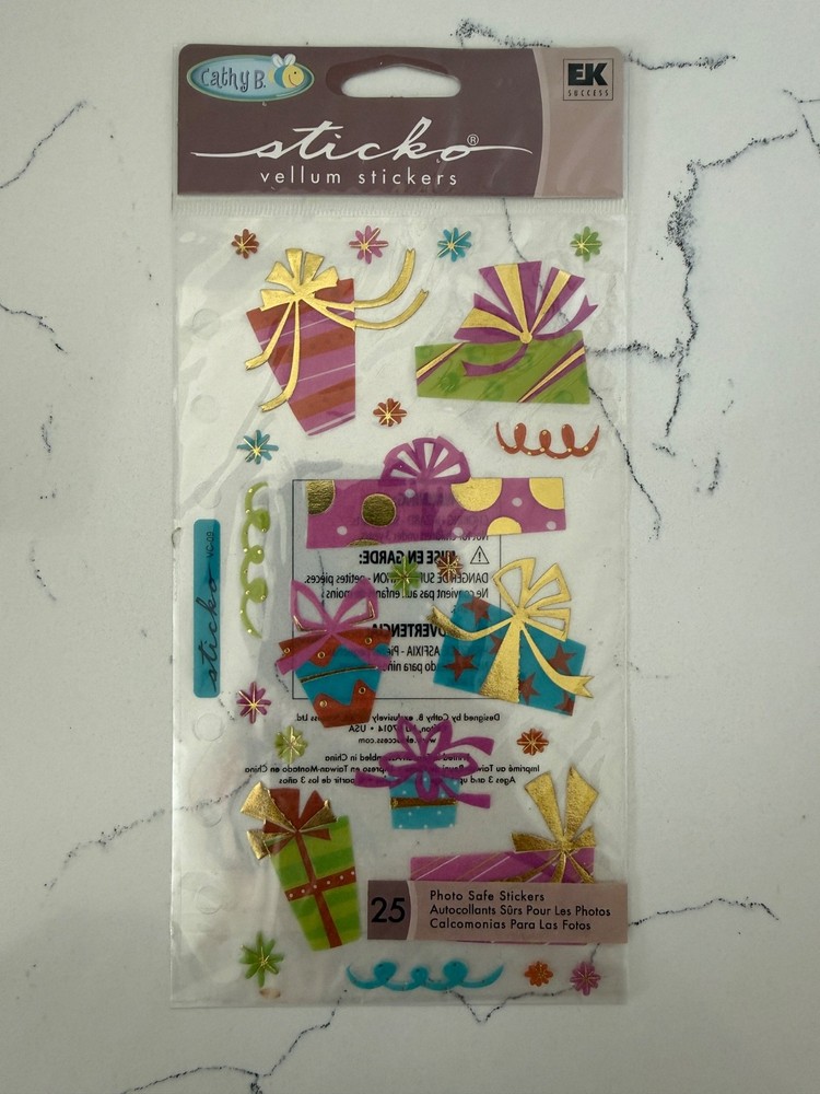 Sticko Autocollant Photo Stickers by Cathy B. Vellum Party Presents Scrapbooking