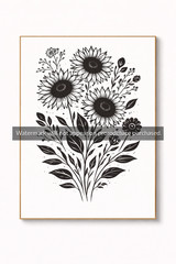 Black White Botanical Triptych Floral Wall Art Prints Minimalist Flower Set