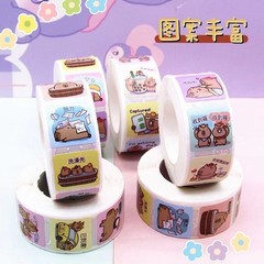 500 Sheets/Roll Cute Kapibara Coiled Stickers – Waterproof PET Decals for DIY Jo
