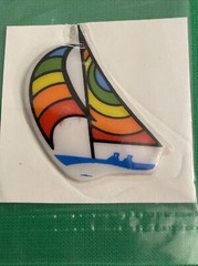 5 Rainbow Puffy Stickers vtg 1980s sailboat surfer sun sail boat bicycle lot A