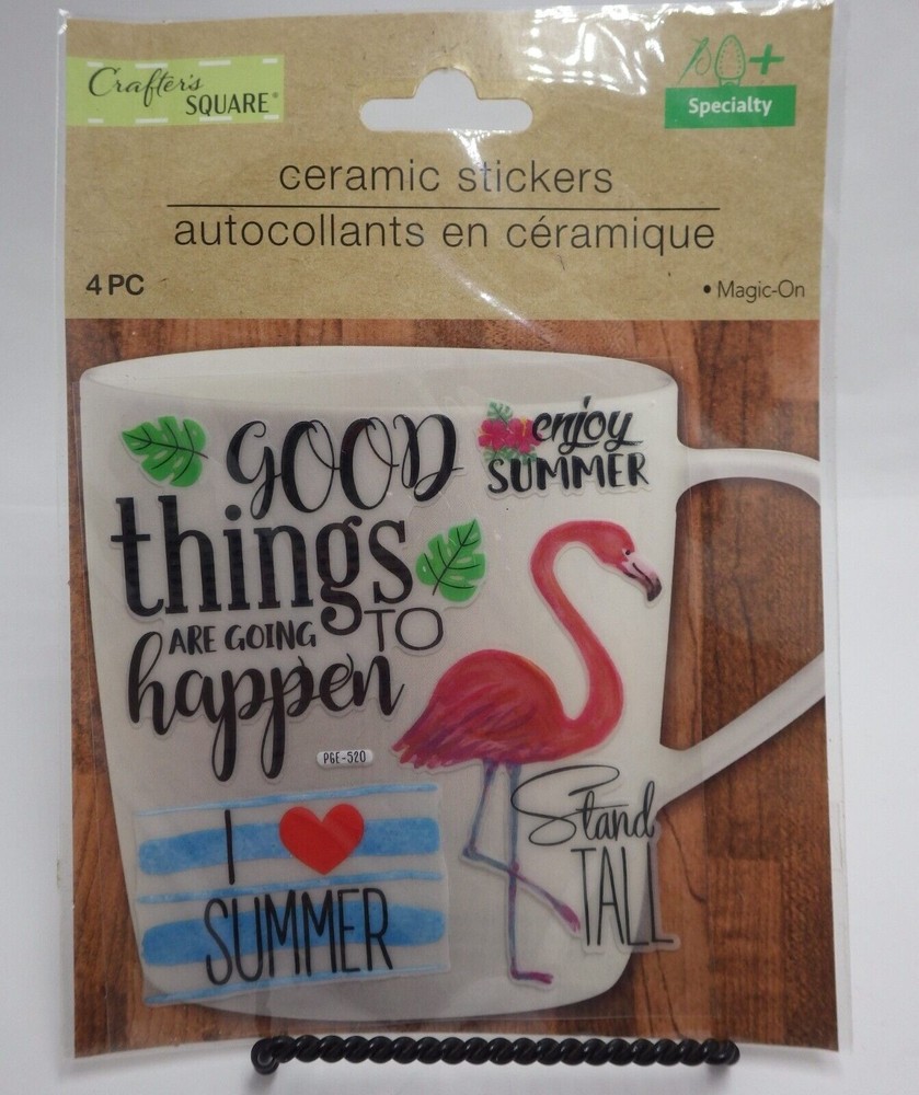 Crafter Square CeramicTropic Stickers Pink Flamingo I Love Summer Stand Tall