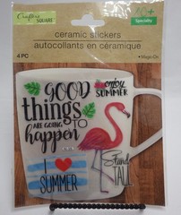 Crafter Square CeramicTropic Stickers Pink Flamingo I Love Summer Stand Tall