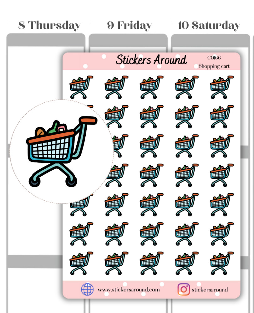 Grocery Shopping Cart Icon Planner Sticker, Calendar & Bullet Journal Sticker