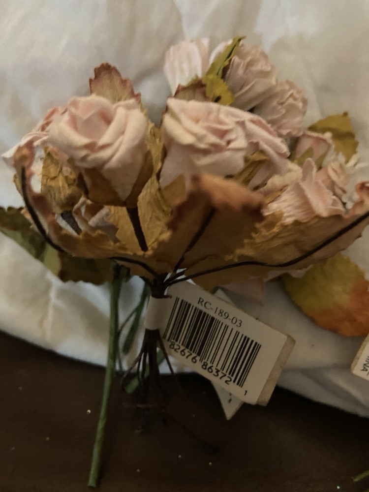 Lot of 23 Darice Vintage Pink Paper Rose Bud Flower Bunches Craft Embellishments