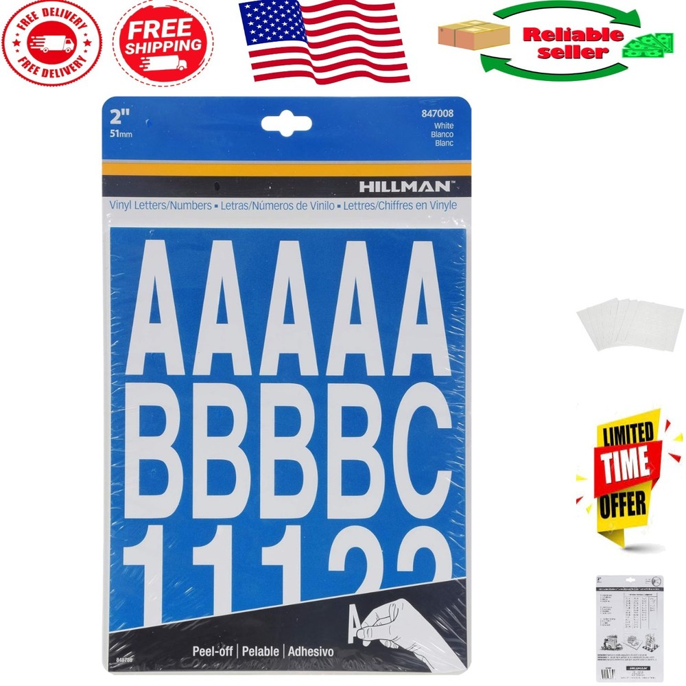 Durable Self-Adhesive 2-Inch White Die-Cut Letters & Numbers for Home or Office
