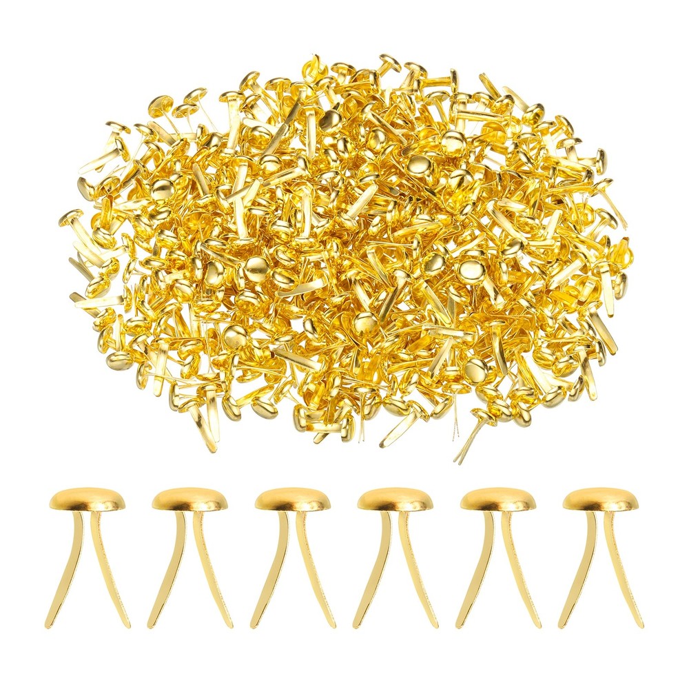 1000 PCS Paper Brass Fasteners Split Pins, Gold, 6 x 12 mm