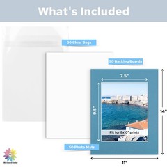 Mat Board Center, Pack of 50, 11×14 for 8×10 Mix Color Mat Kit – Acid Free,