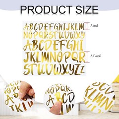 416 Pcs Gold Letter Stickers, 8 Sheets Cursive Alphabet Stickers, 1″ & 1.5″, …