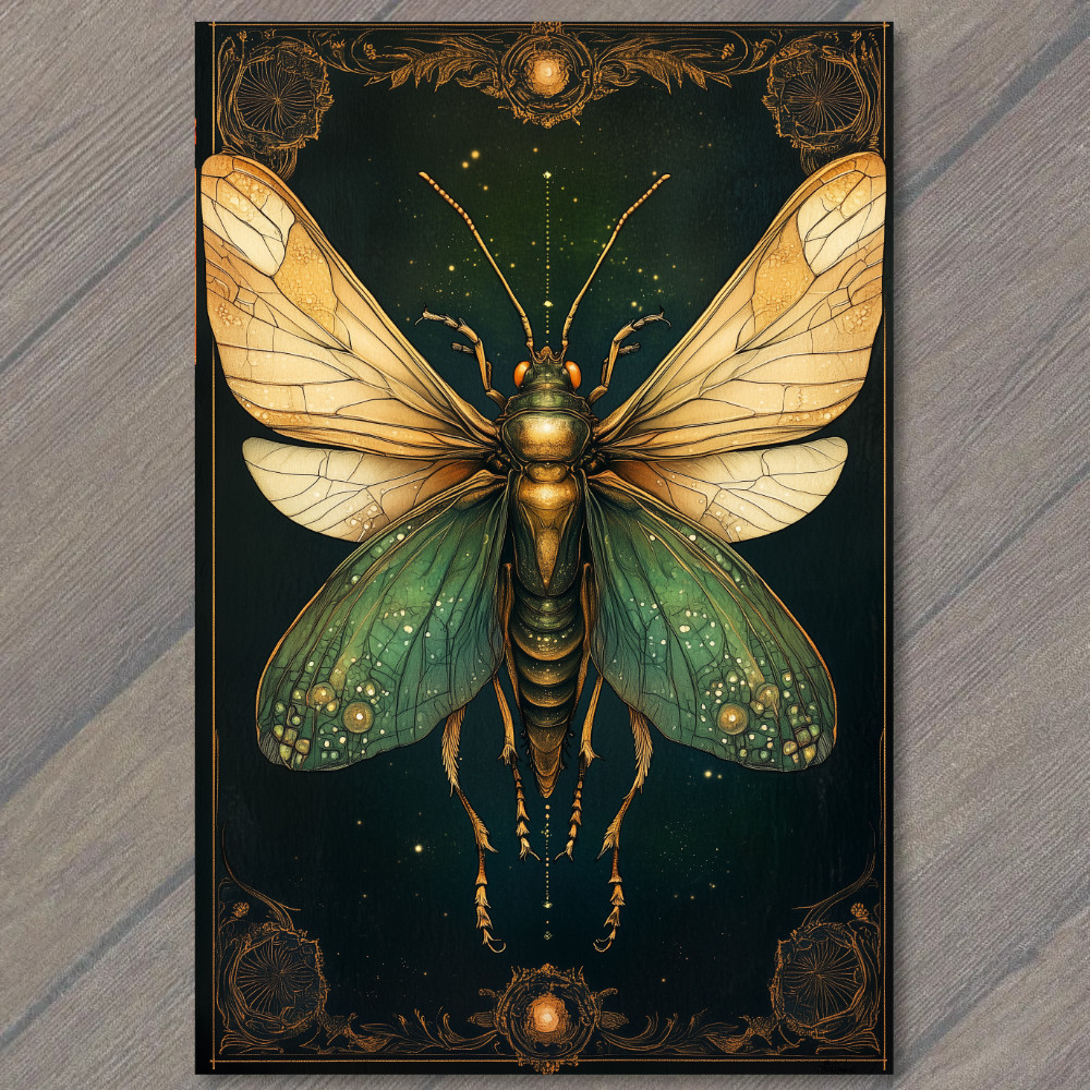 STICKER Golden Green Insect Fantasy Wings Beetle Celestial Night Garden Border