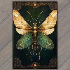 STICKER Golden Green Insect Fantasy Wings Beetle Celestial Night Garden Border