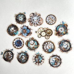 Clock Gear Washi Paper Flake Stickers Junk Journal Collage Scrapbooking