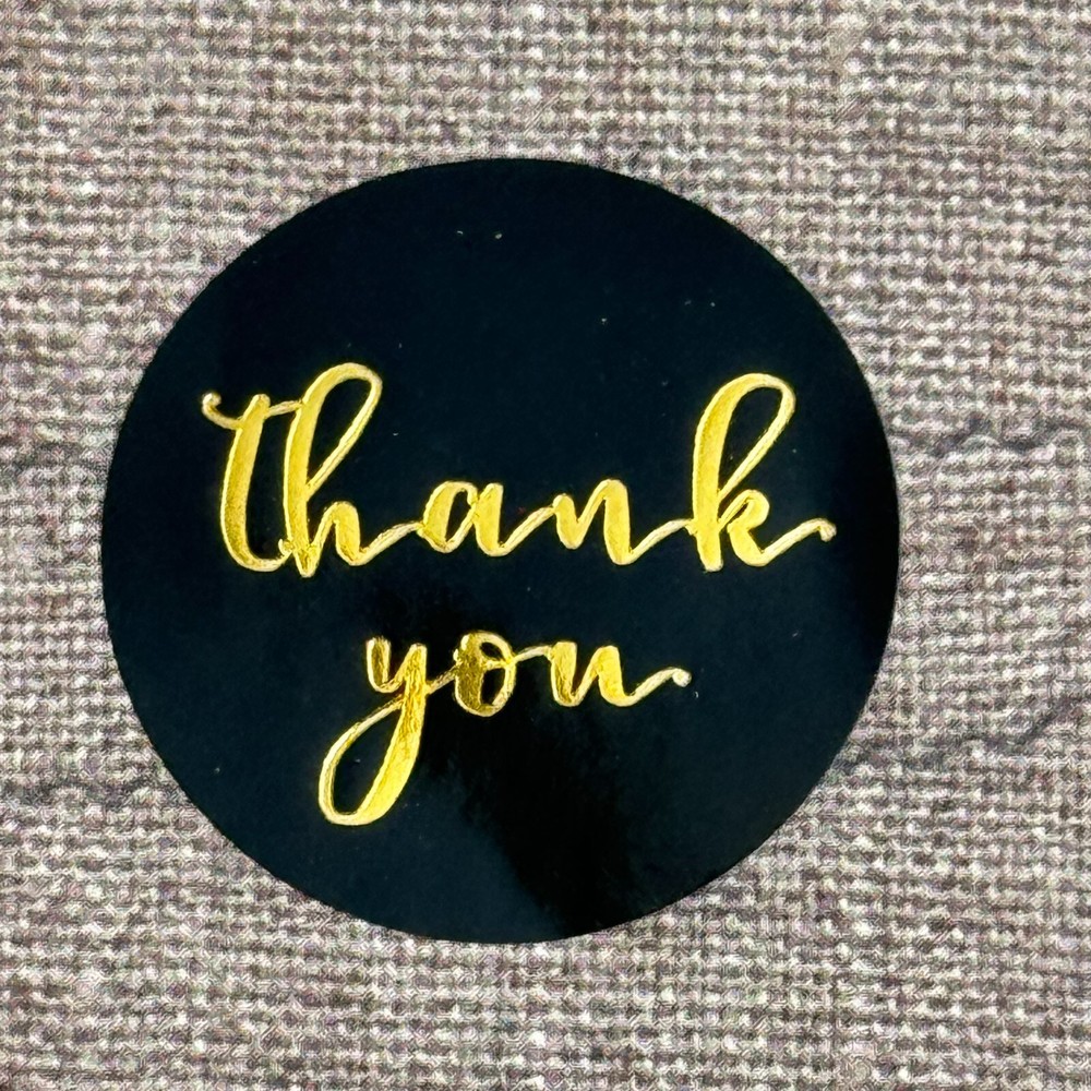 50 THANK YOU Round Stickers Gold / Black Gift Stickers 1”