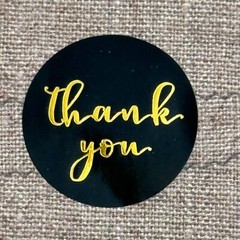 50 THANK YOU Round Stickers Gold / Black Gift Stickers 1”