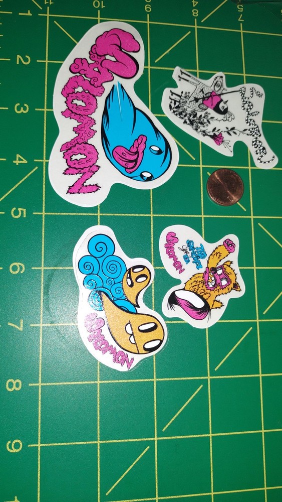 Lot of 4 Vinyl Die Cut Skateboard Stickers Cute Characters Bright Colors Penny
