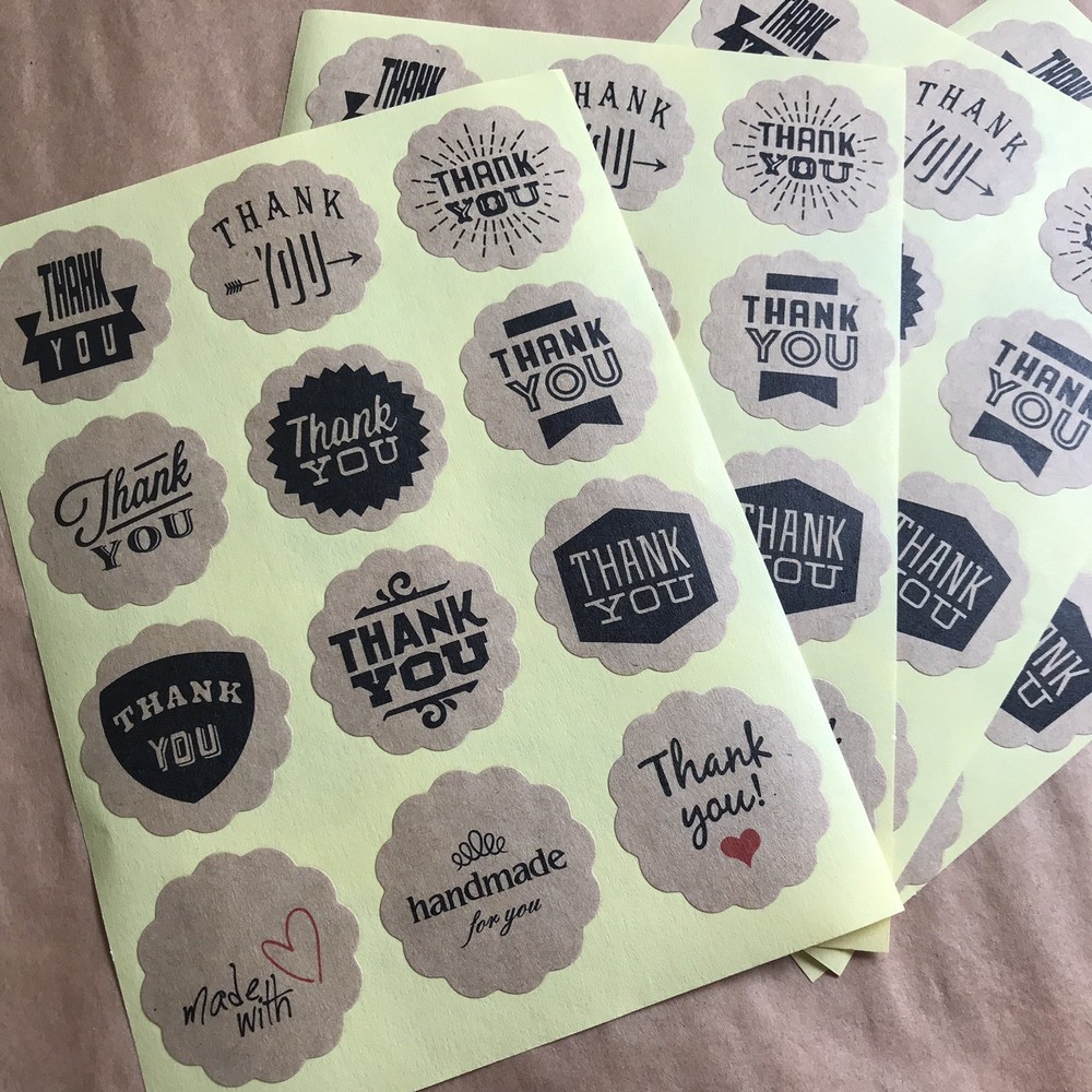 144 Assorted Kraft Thank You, Made With Love, And Handmade For You Stickers