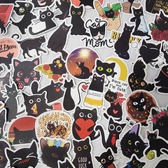 Cartoon Cat Stickers Black Kitty Die Cut Vinyl Decals Scrapbook Journal 100 Pc