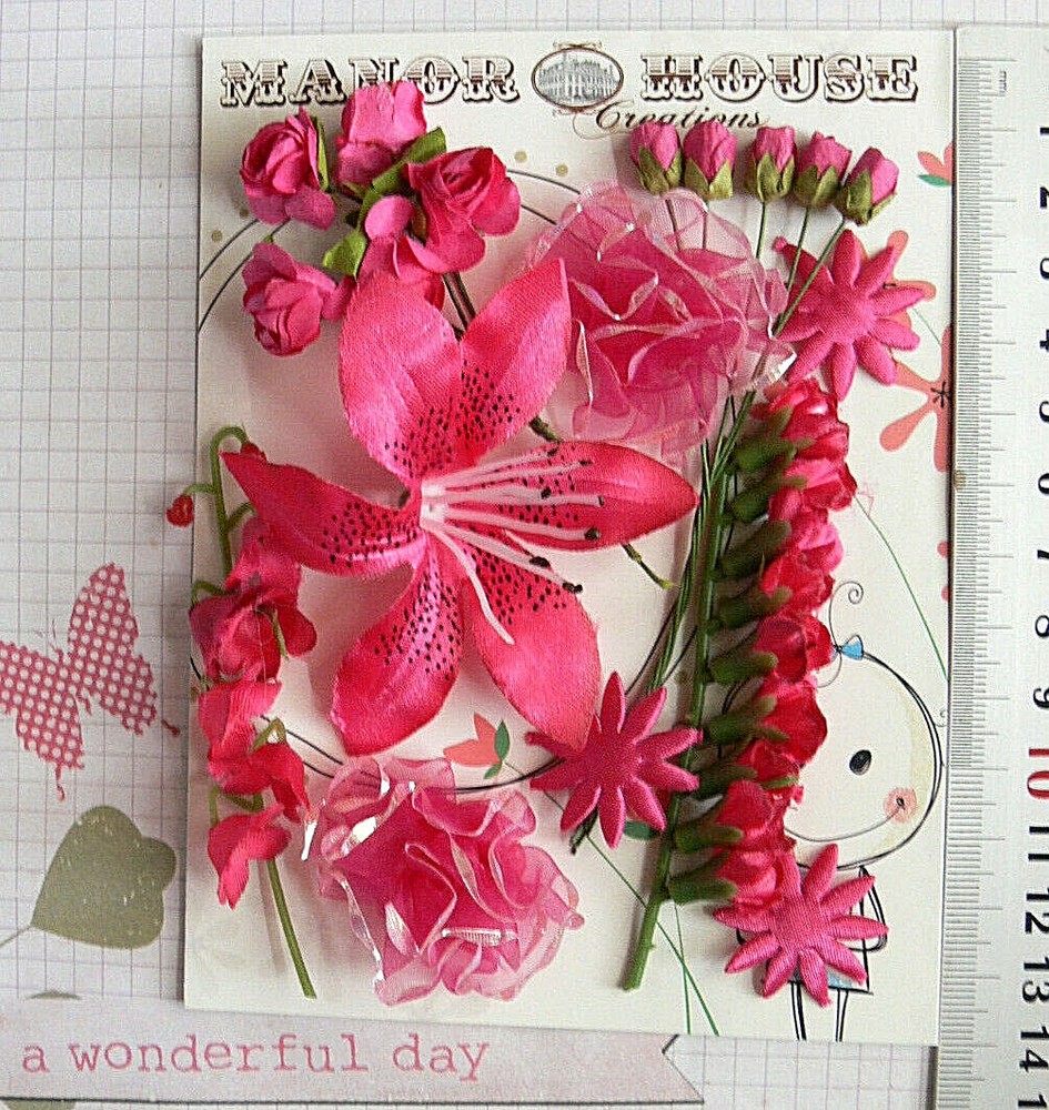 ROSE PINK – 18 Flowers – 7 Styles = PAPER & SILK Flowers 6-87mm Manor House HH1