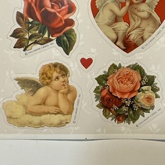 Vintage Hallmark Victorian Style Cherubs Valentine Rose Flowers 2 Sticker Sheet