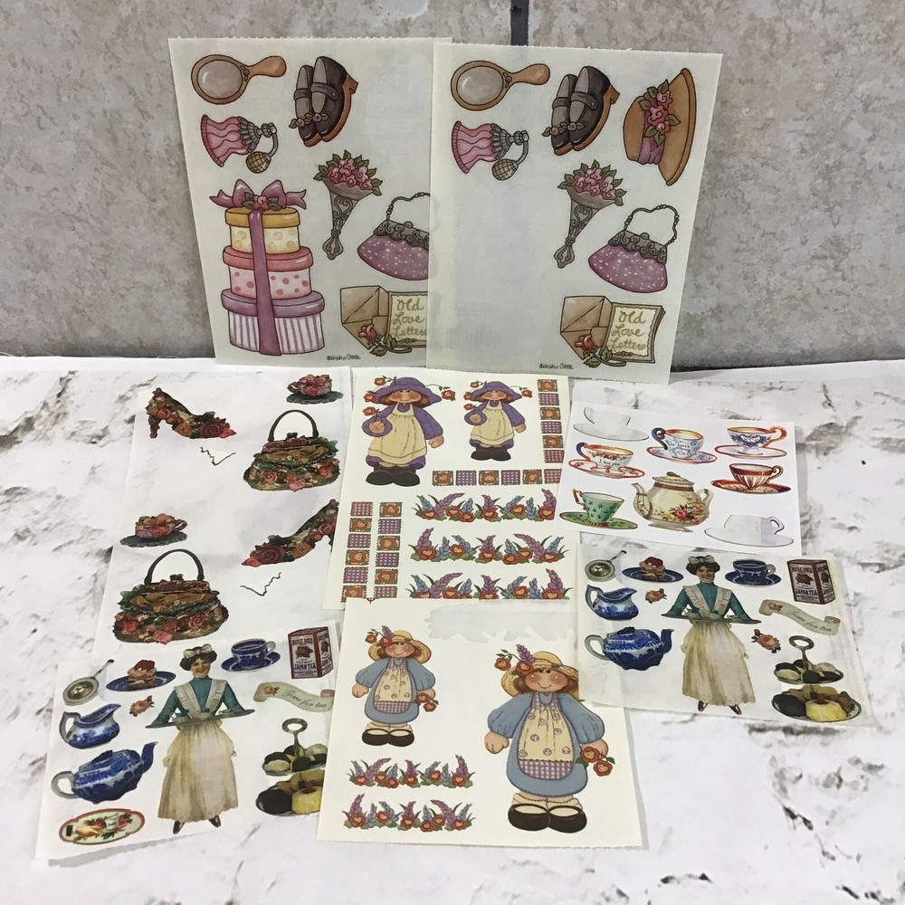 Scrapbooking Stickers Assorted Lot Tea Party Gardening Floral Romantic Partials